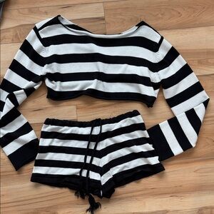Zara Black and White Striped Crop Top and Shorts Set